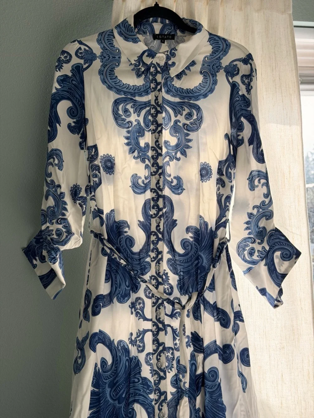 1. State Blue and White Printed Maxi Shirt Dress - Picture 2 of 7